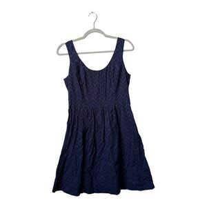 Vineyard Vines Dress Womens 6 Navy Blue Zig Zag Textured Cotton Fit Flare Preppy